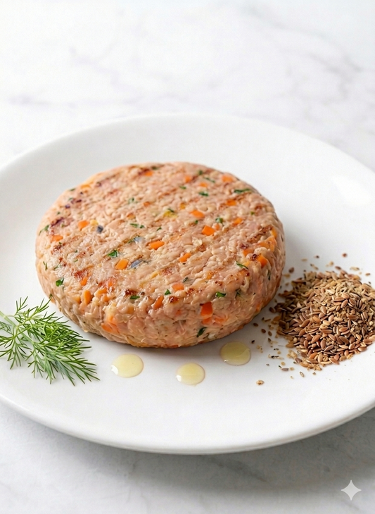 Comida natural para perro - Hamburguesas de Pollo y Trucha